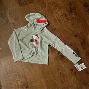 NWT hello kitty girls youth knotted shirt with hood extra small XS 4/5